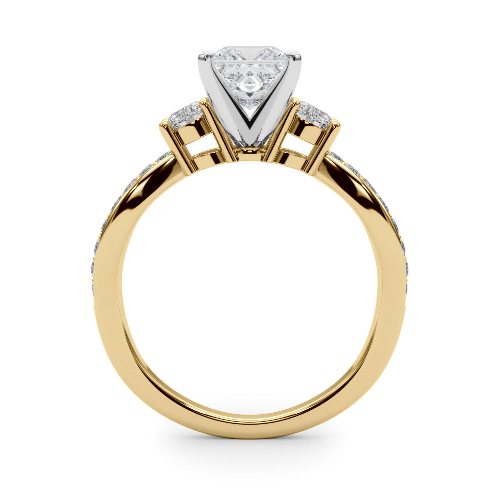 Yellow gold Three-Stone Princess Cut Diamond Twist Band with Prong Setting 2