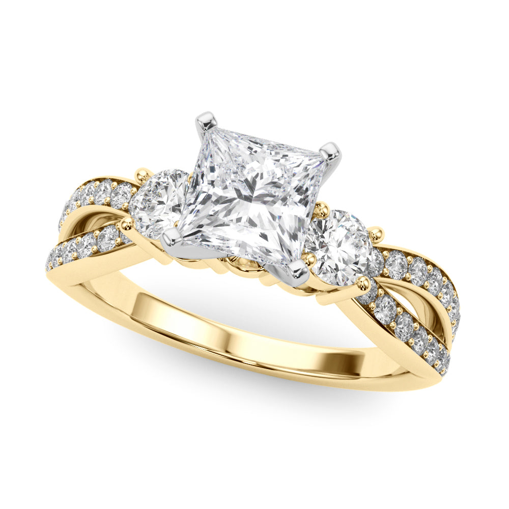 Yellow gold Three-Stone Princess Cut Diamond Twist Band with Prong Setting