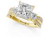Yellow gold Three-Stone Princess Cut Diamond Twist Band with Prong Setting_66