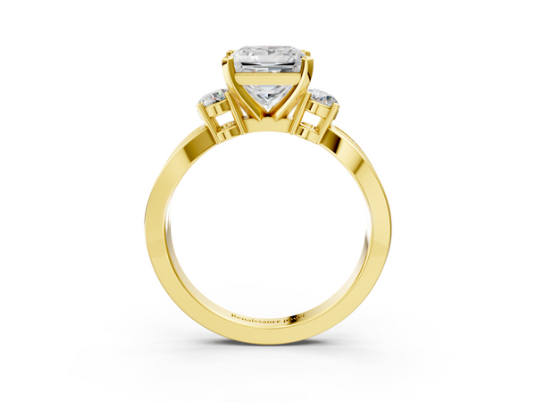 Yellow gold Three-Stone Princess Cut Diamond Twist Band with Prong Setting