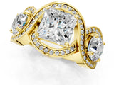 Yellow gold Three-Stone Princess Cut Diamond Wave Pave Band with Prong Setting_28