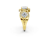 Yellow gold Three-Stone Princess Cut Diamond Wave Pave Band with Prong Setting_29