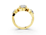 Yellow gold Three-Stone Princess Cut Diamond Wave Pave Band with Prong Setting_30