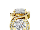 Yellow gold Three-Stone Princess Cut Diamond Wave Pave Band with Prong Setting_32
