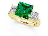 Yellow gold Three-Stone Princess Cut Emerald Braided Band Ring with Four-Prong Setting_13