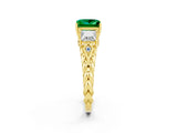 Yellow gold Three-Stone Princess Cut Emerald Braided Band Ring with Four-Prong Setting_14