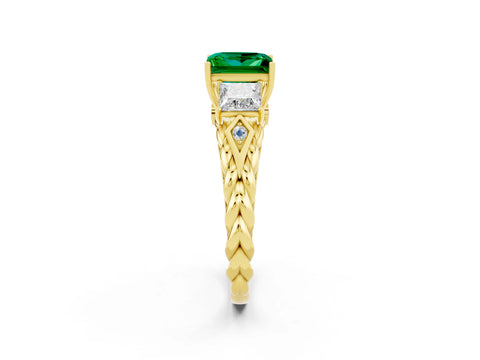 Yellow gold Three-Stone Princess Cut Emerald Braided Band Ring with Four-Prong Setting_14