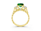 Yellow gold Three-Stone Princess Cut Emerald Braided Band Ring with Four-Prong Setting_15