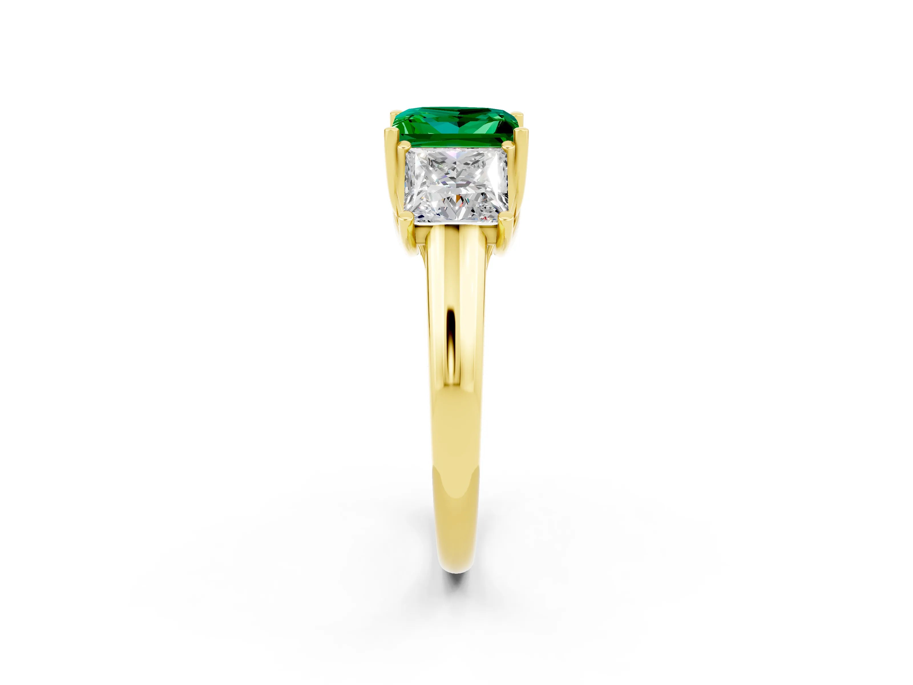 Yellow gold Three-Stone Princess Cut Emerald Engagement Ring with Prong Setting_2