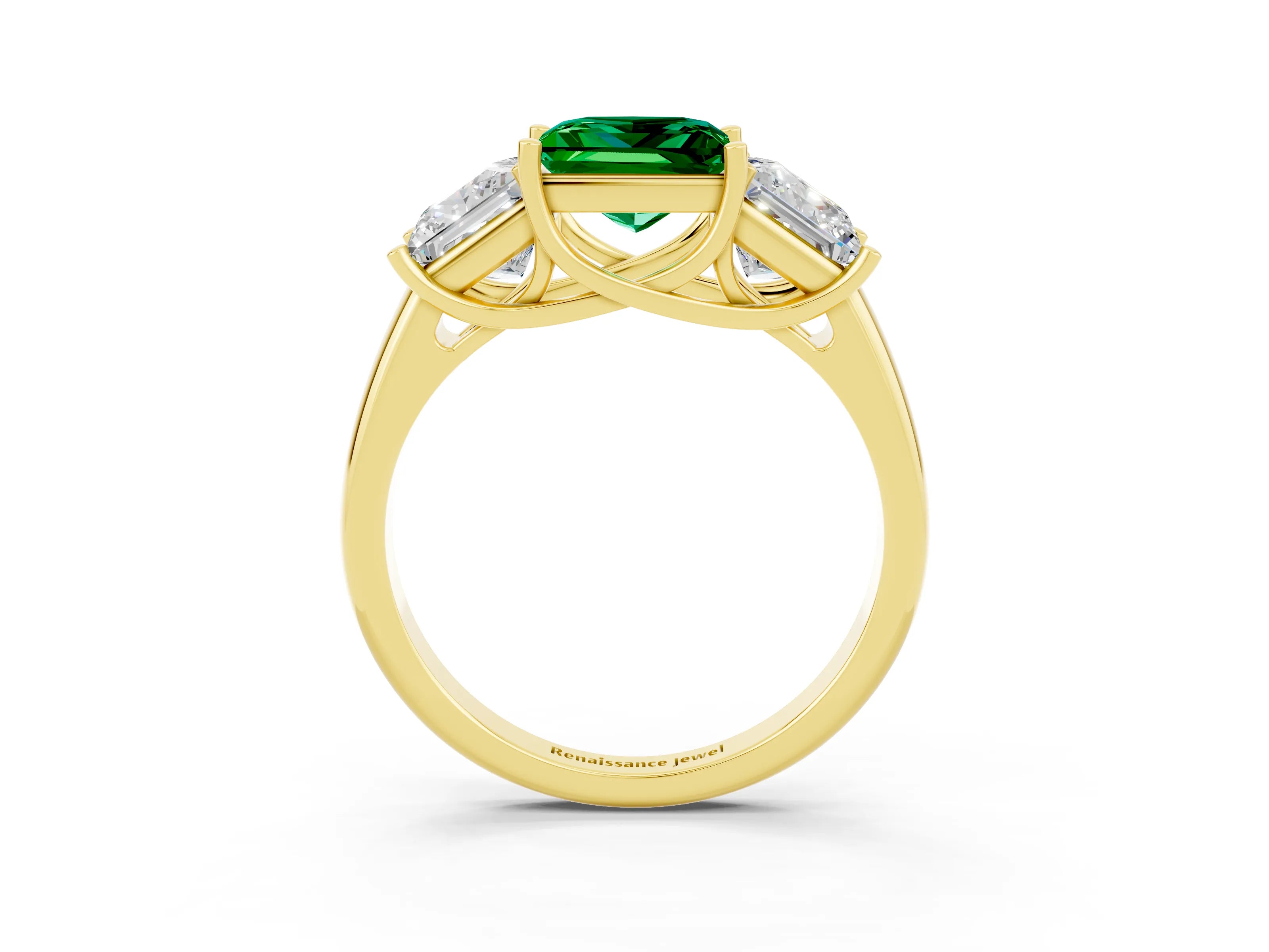 Yellow gold Three-Stone Princess Cut Emerald Engagement Ring with Prong Setting_3