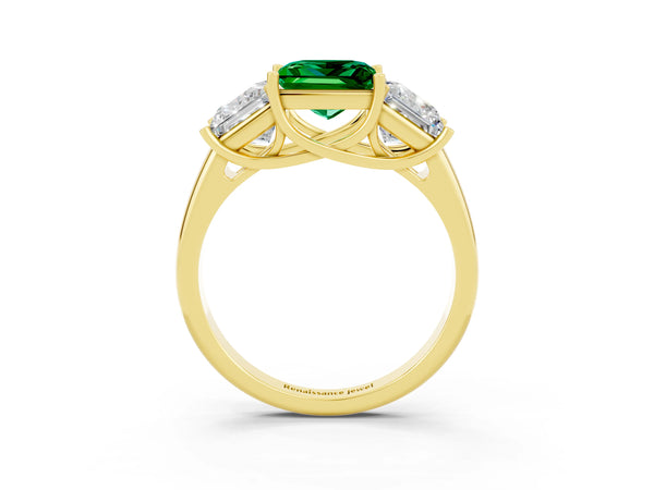 Yellow gold Three-Stone Princess Cut Emerald Engagement Ring with Prong Setting