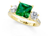 Yellow gold Three-Stone Princess Cut Emerald Pavé Band with Four-Prong Setting_1