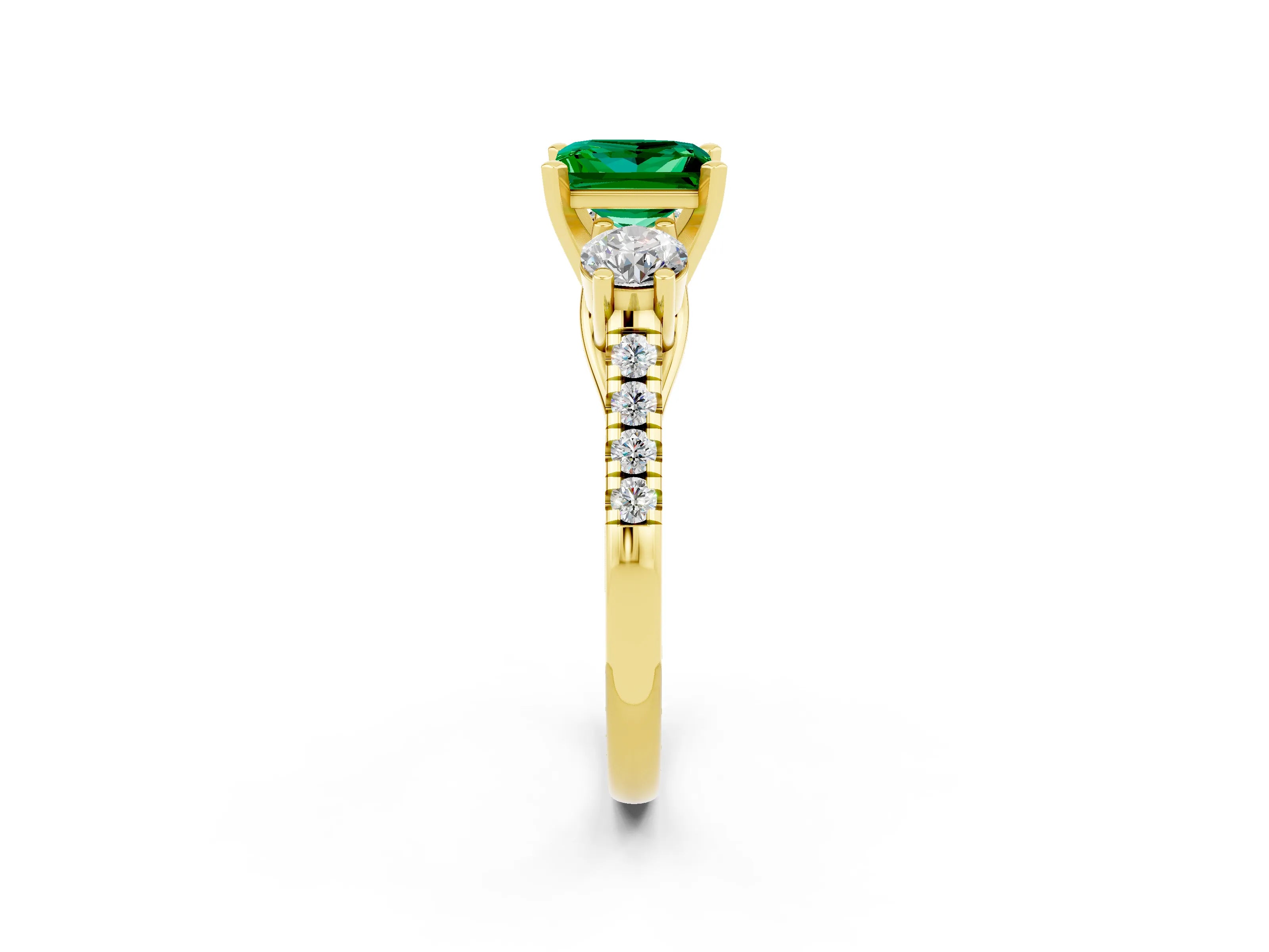 Yellow gold Three-Stone Princess Cut Emerald Pavé Band with Four-Prong Setting_2