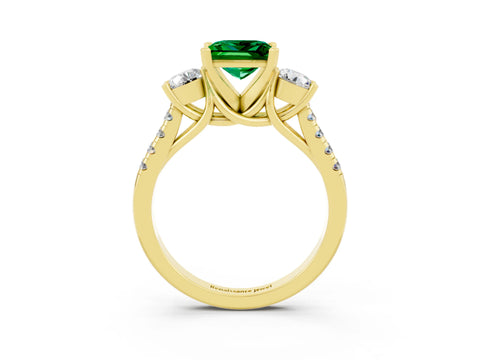 Yellow gold Three-Stone Princess Cut Emerald Pavé Band with Four-Prong Setting_3