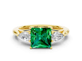 Yellow gold Three-Stone Princess Cut Emerald Ring with Pear  Side Stones in Four-Prong Setting_12