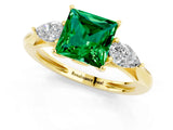 Yellow gold Three-Stone Princess Cut Emerald Ring with Pear  Side Stones in Four-Prong Setting_13