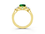 Yellow gold Three-Stone Princess Cut Emerald Ring with Pear  Side Stones in Four-Prong Setting_15