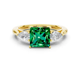 Yellow gold Three-Stone Princess Cut Emerald Ring with Pear  Side Stones in Four-Prong Setting_36