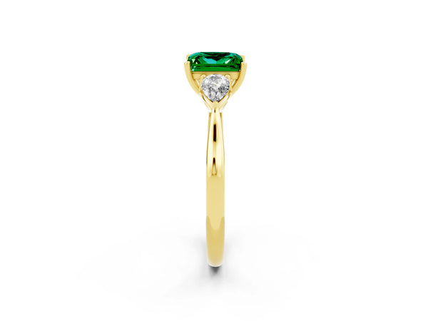 Yellow gold Three-Stone Princess Cut Emerald Ring with Pear  Side Stones in Four-Prong Setting