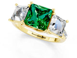 Yellow gold Three-Stone Princess Cut Emerald Ring with Round  Pavé Band and Prong Setting_14