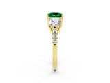 Yellow gold Three-Stone Princess Cut Emerald Ring with Round  Pavé Band and Prong Setting_15