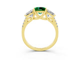 Yellow gold Three-Stone Princess Cut Emerald Ring with Round  Pavé Band and Prong Setting_16