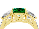 Yellow gold Three-Stone Princess Cut Emerald Ring with Round  Pavé Band and Prong Setting_17