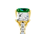 Yellow gold Three-Stone Princess Cut Emerald Ring with Round  Pavé Band and Prong Setting_18