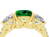 Yellow gold Three-Stone Princess Cut Emerald Ring with Round  Pavé Band and Prong Setting_40