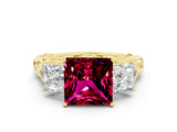 Yellow gold Three-Stone Princess Cut Garnet Braided Band Ring with Four-Prong Setting_36
