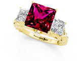 Yellow gold Three-Stone Princess Cut Garnet Braided Band Ring with Four-Prong Setting_37