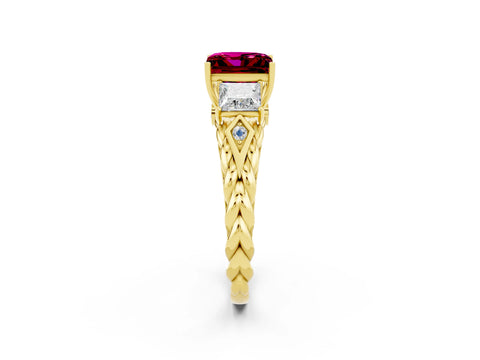 Yellow gold Three-Stone Princess Cut Garnet Braided Band Ring with Four-Prong Setting_38