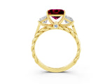 Yellow gold Three-Stone Princess Cut Garnet Braided Band Ring with Four-Prong Setting_39