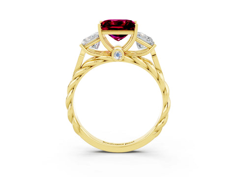 Yellow gold Three-Stone Princess Cut Garnet Braided Band Ring with Four-Prong Setting_39