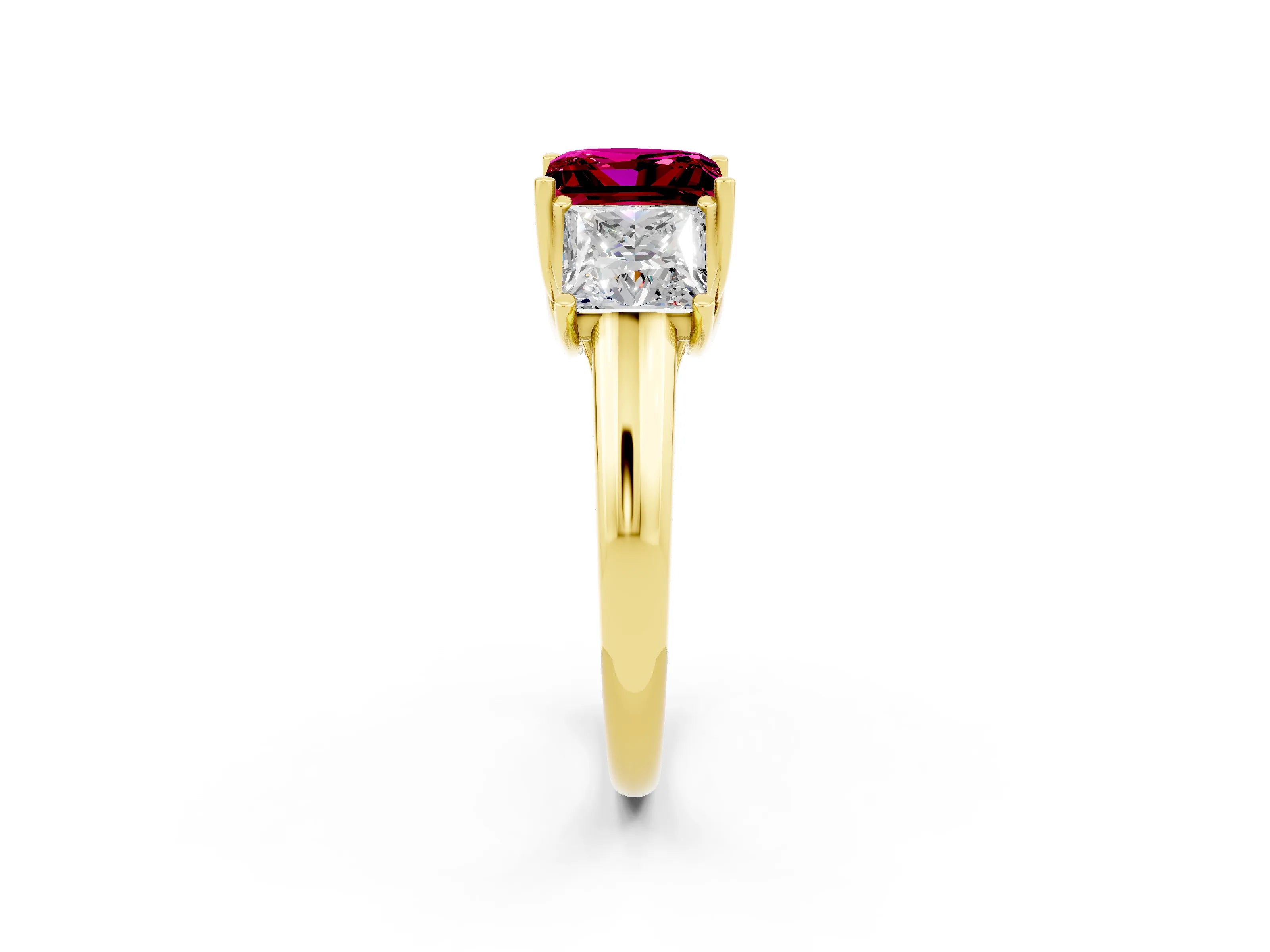 Yellow gold Three-Stone Princess Cut Garnet Engagement Ring with Prong Setting_2