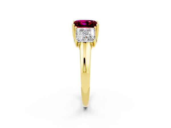 Yellow gold Three-Stone Princess Cut Garnet Engagement Ring with Prong Setting