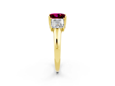 Yellow gold Three-Stone Princess Cut Garnet Engagement Ring with Prong Setting_2