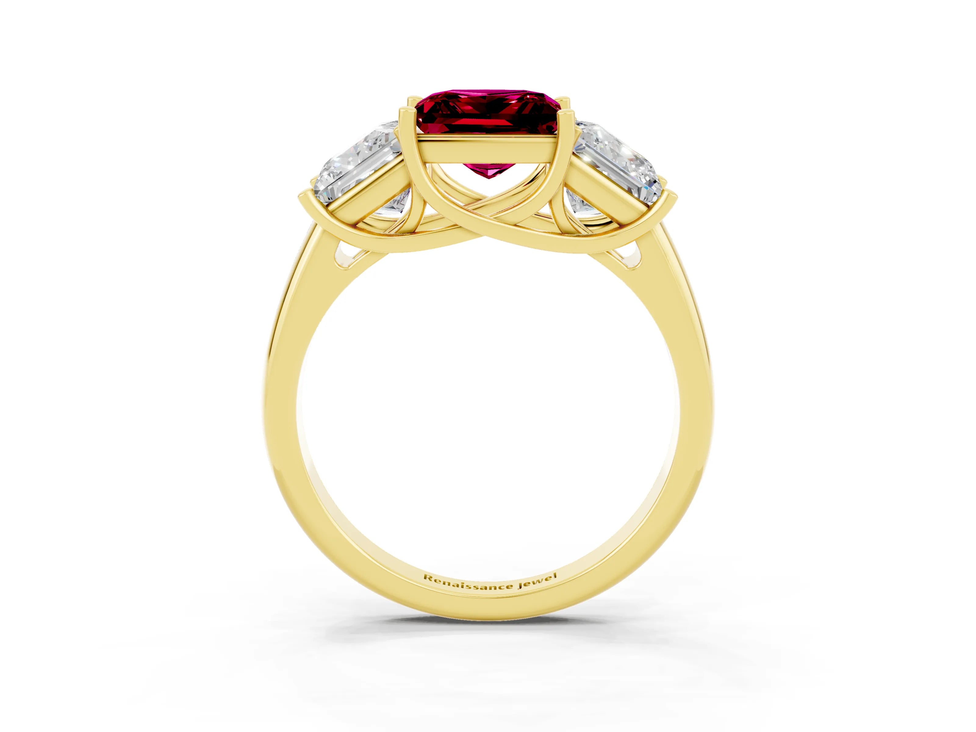 Yellow gold Three-Stone Princess Cut Garnet Engagement Ring with Prong Setting_3