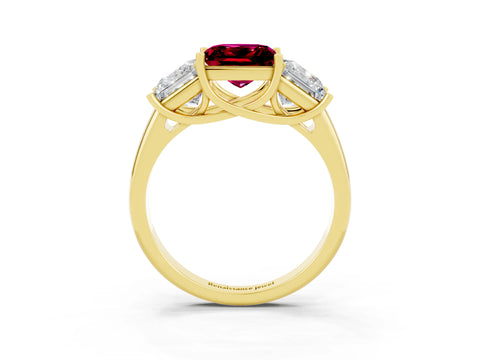 Yellow gold Three-Stone Princess Cut Garnet Engagement Ring with Prong Setting_3