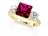 Yellow gold Three-Stone Princess Cut Garnet Pavé Band with Four-Prong Setting_1