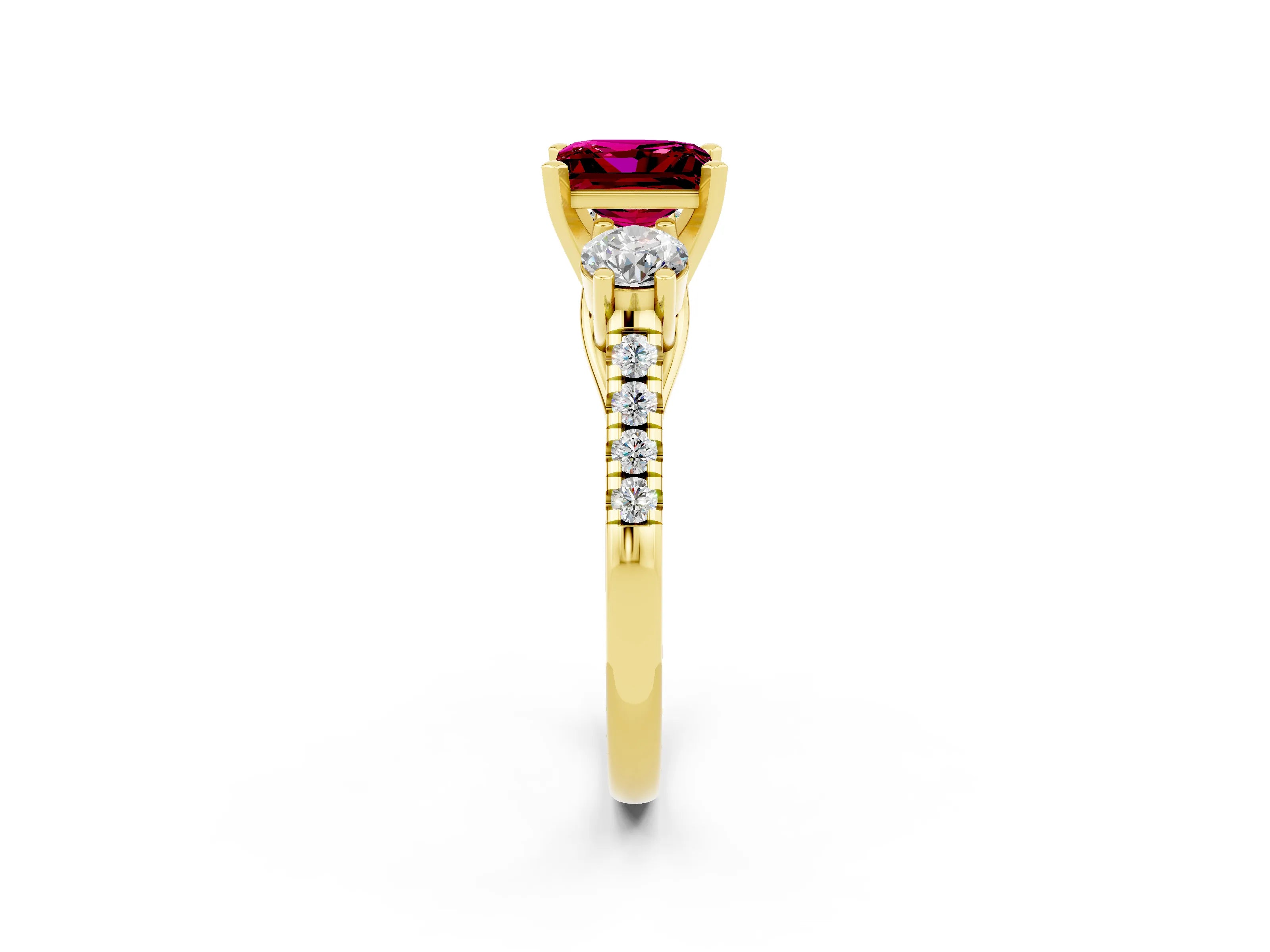 Yellow gold Three-Stone Princess Cut Garnet Pavé Band with Four-Prong Setting_2