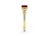 Yellow gold Three-Stone Princess Cut Garnet Pavé Band with Four-Prong Setting_2