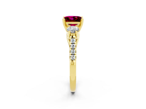 Yellow gold Three-Stone Princess Cut Garnet Pavé Band with Four-Prong Setting_2