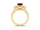 Yellow gold Three-Stone Princess Cut Garnet Pavé Band with Four-Prong Setting_3