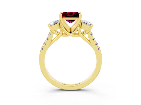 Yellow gold Three-Stone Princess Cut Garnet Pavé Band with Four-Prong Setting_3