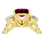 Yellow gold Three-Stone Princess Cut Garnet Pavé Band with Four-Prong Setting_4