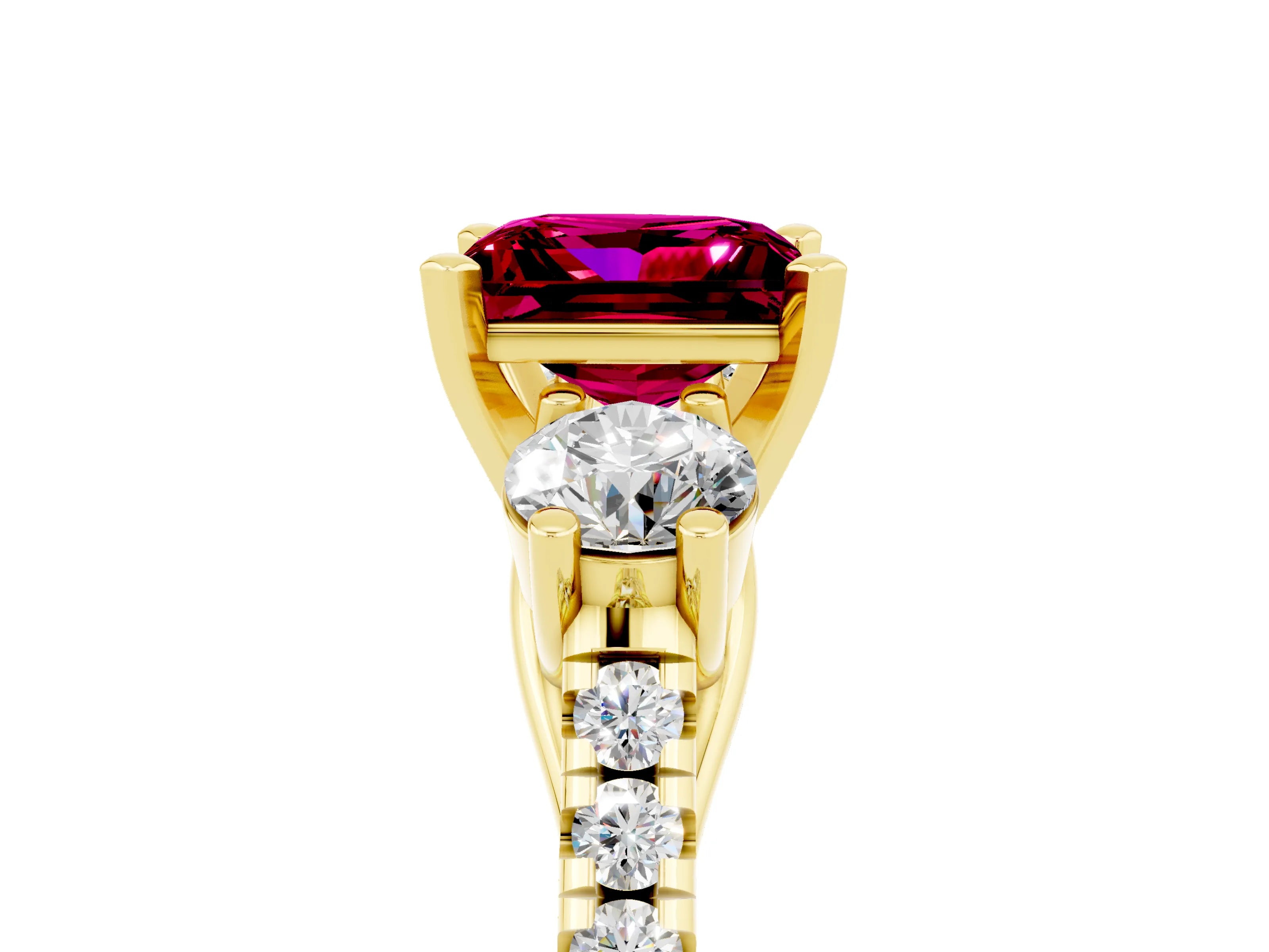 Yellow gold Three-Stone Princess Cut Garnet Pavé Band with Four-Prong Setting_5
