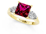 Yellow gold Three-Stone Princess Cut Garnet Ring with Pear Side Stones and Four-Prong Setting_1