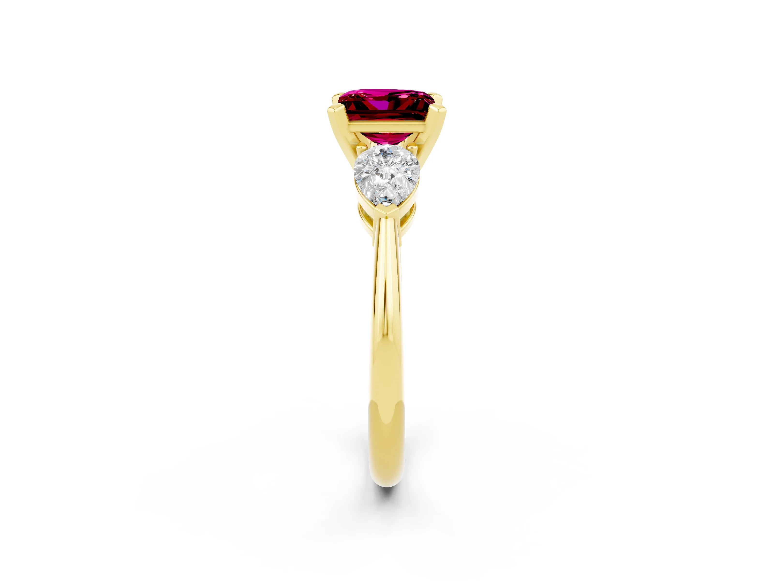 Yellow gold Three-Stone Princess Cut Garnet Ring with Pear Side Stones and Four-Prong Setting_2