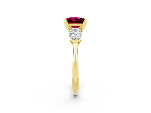 Yellow gold Three-Stone Princess Cut Garnet Ring with Pear Side Stones and Four-Prong Setting_2